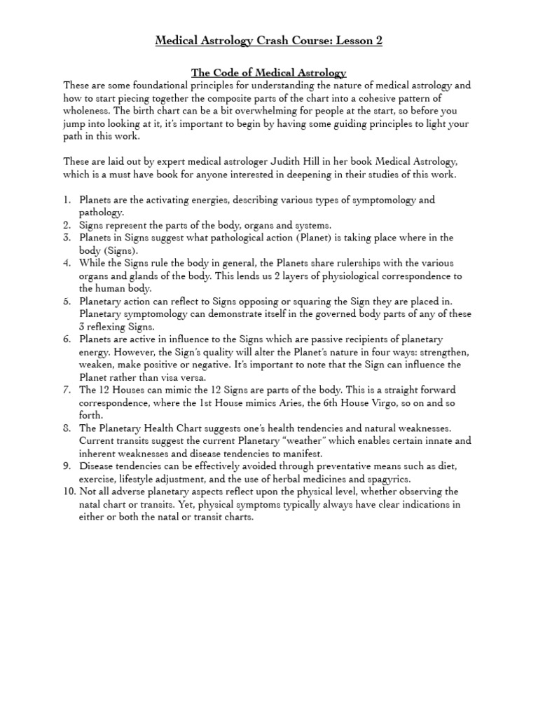 Lesson 2 Code of Medical Astrology PDF Astrology Horoscope