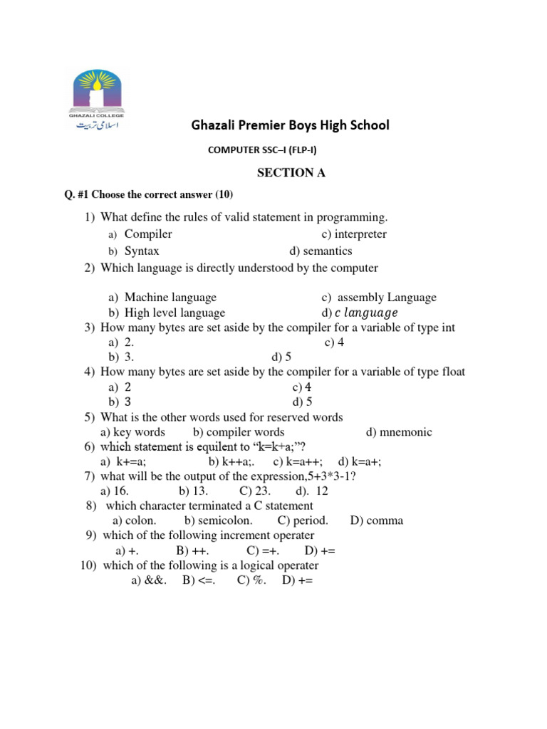10th Class Computer Programming Exam | PDF | Compiler | Assembly Language