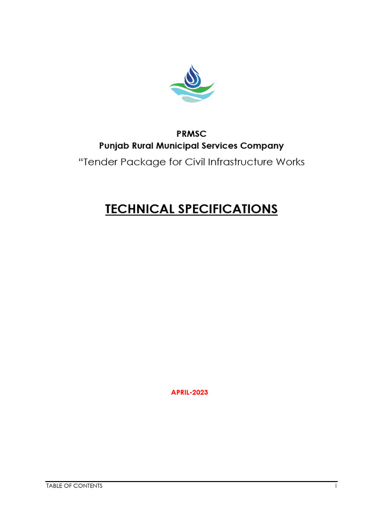 Technical Specifications "Tender Package For Civil Infrastructure