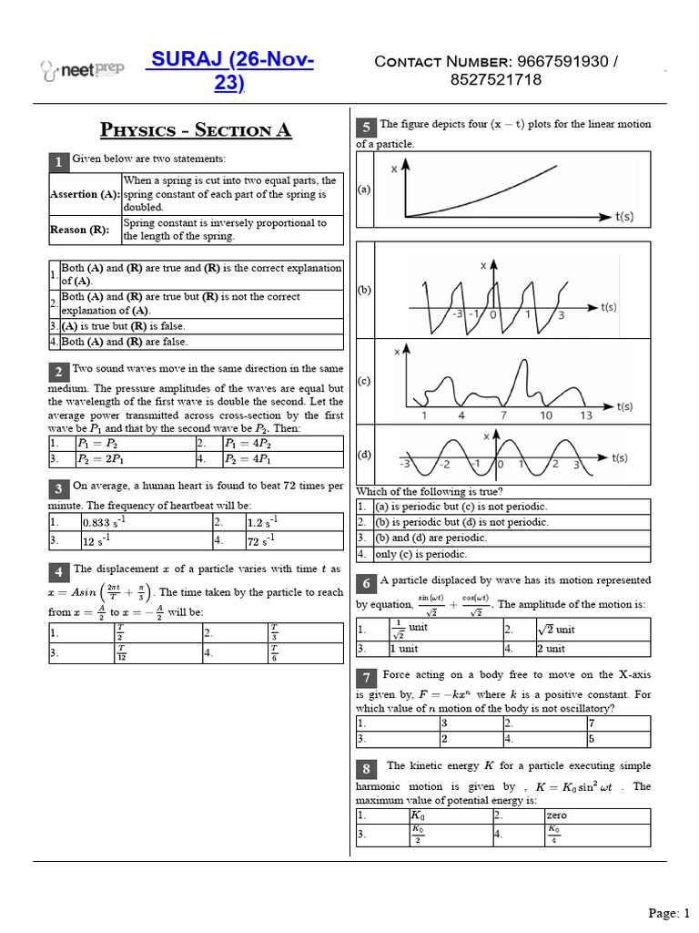 Physics Exam Questions and Answers | PDF | Waves | Oscillation
