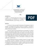 M1.2 Referência:: Universidade Do Vale Do Itajaí Escola de Ciências E Saúde Curso de Psicologia