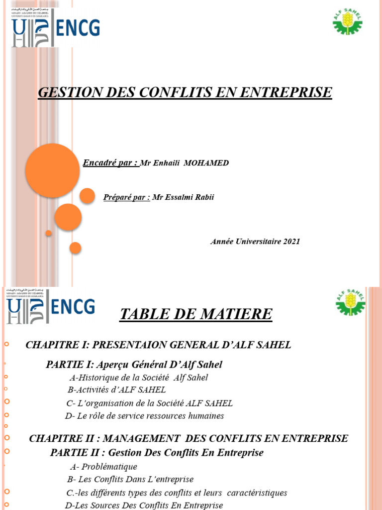 Gestion Des Conflits en Entreprise: Encadré Par | PDF | Résolution de ...