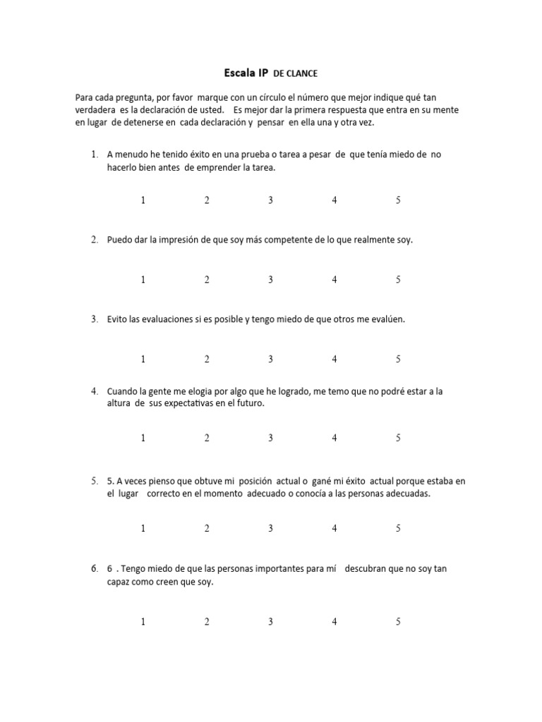 Escala del Síndrome del Impostor de Clance | PDF | Relaciones ...