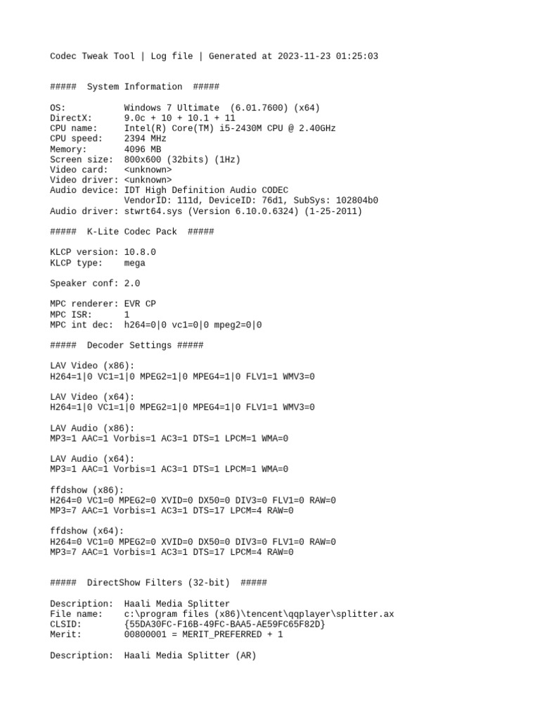 Codec Tweak Tool Log Report | PDF | Data Compression | Computing