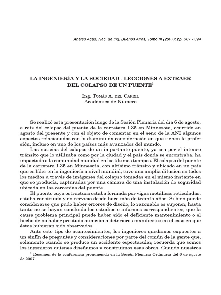 Lecciones del colapso del puente I-35 | PDF | Puente | Ingeniería