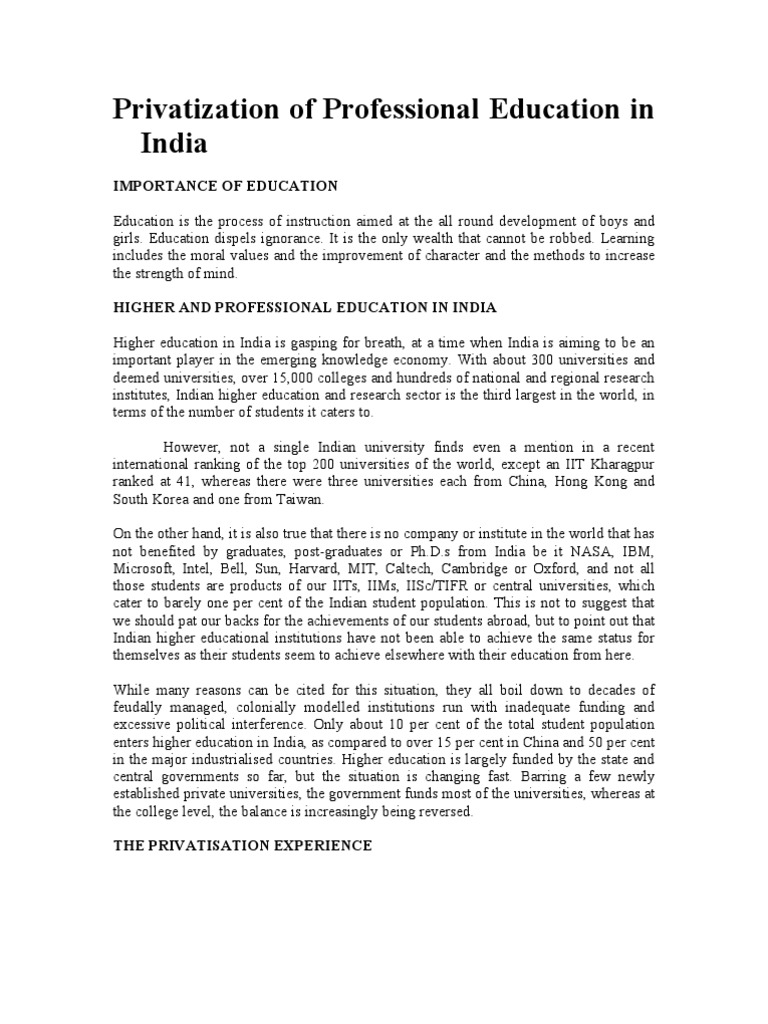 Privatization of Professional Education in India | PDF | Teachers ...
