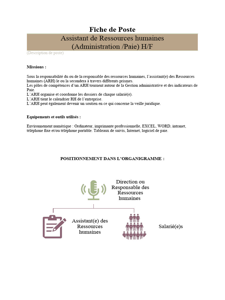Fiche de Poste : Assistant RH H/F | PDF | Gestion des ressources ...