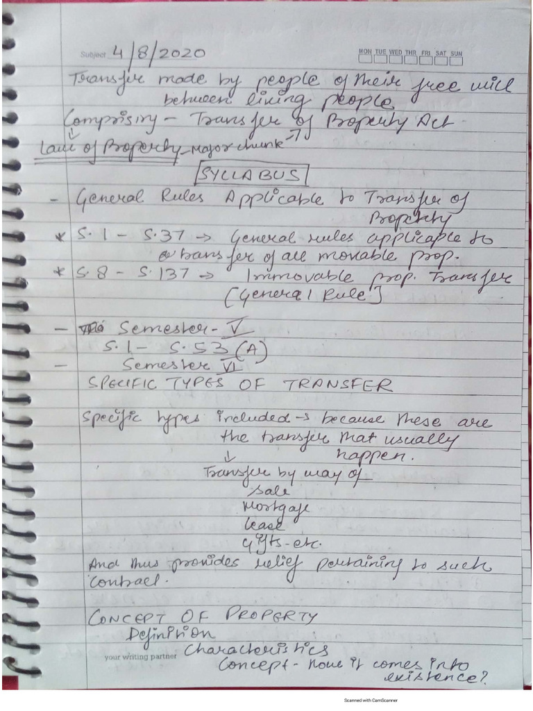 Property Law (August+ September Notes) | PDF