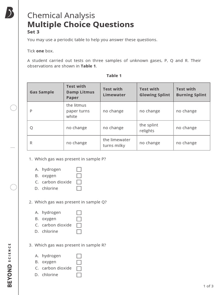 Chemical Analysis Multiple Choice Questions Set 3 Download Free PDF