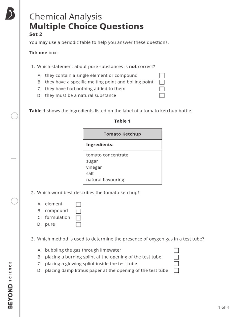 Chemical Analysis Multiple Choice Questions Set 2 PDF Chemical