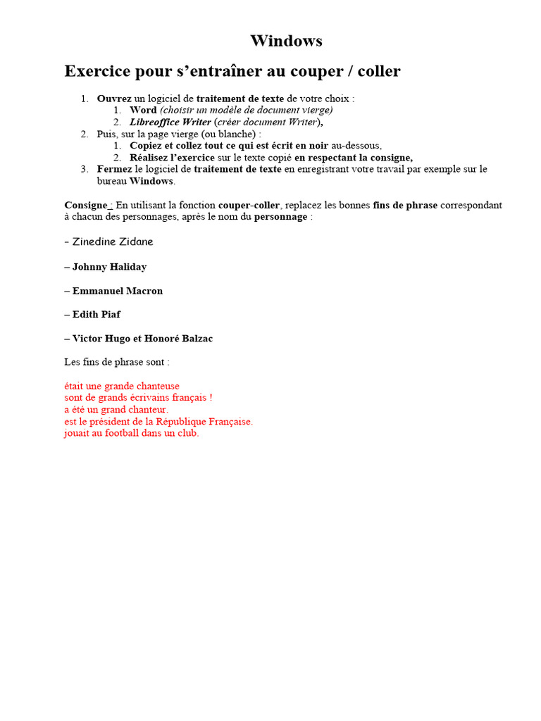 Exercice Pour Copier Coller | PDF