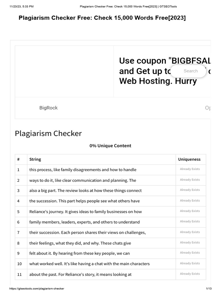 Plagiarism checker free check 15 000 words free 2023 gtseotools