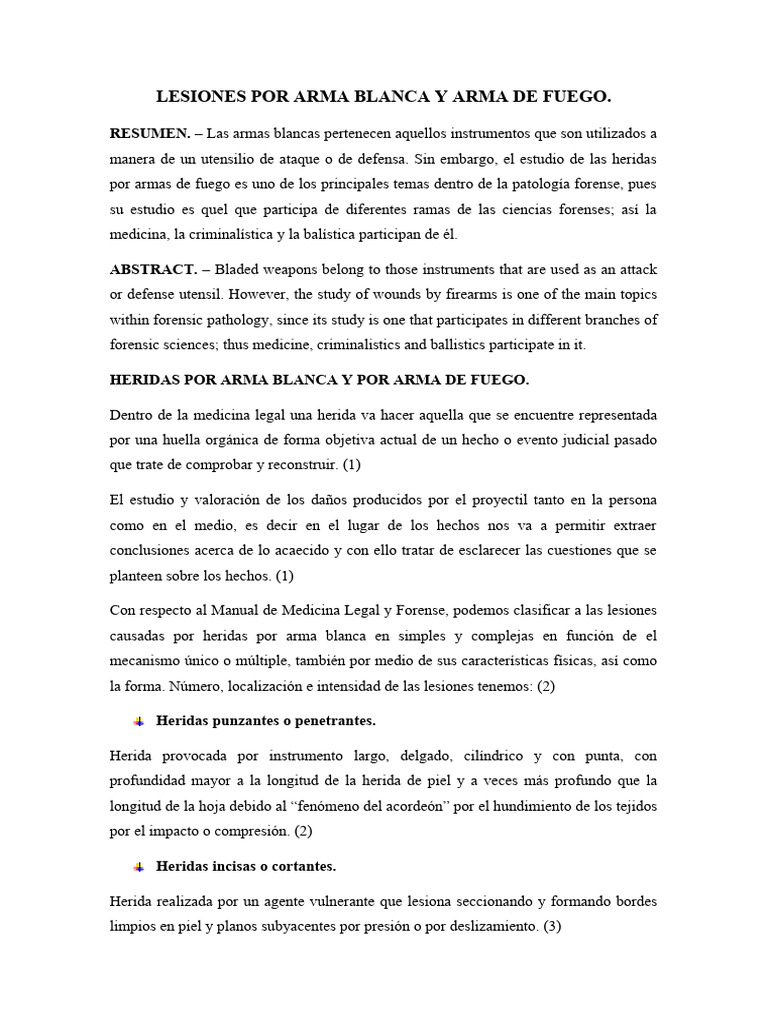 Ensayo Tema IV. Lesiones Por Arma de Fuego y Arma Blanca | Descargar ...