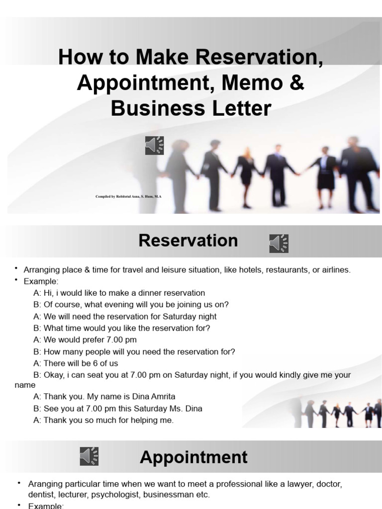Guide to Reservations, Appointments, Memos & Letters | PDF