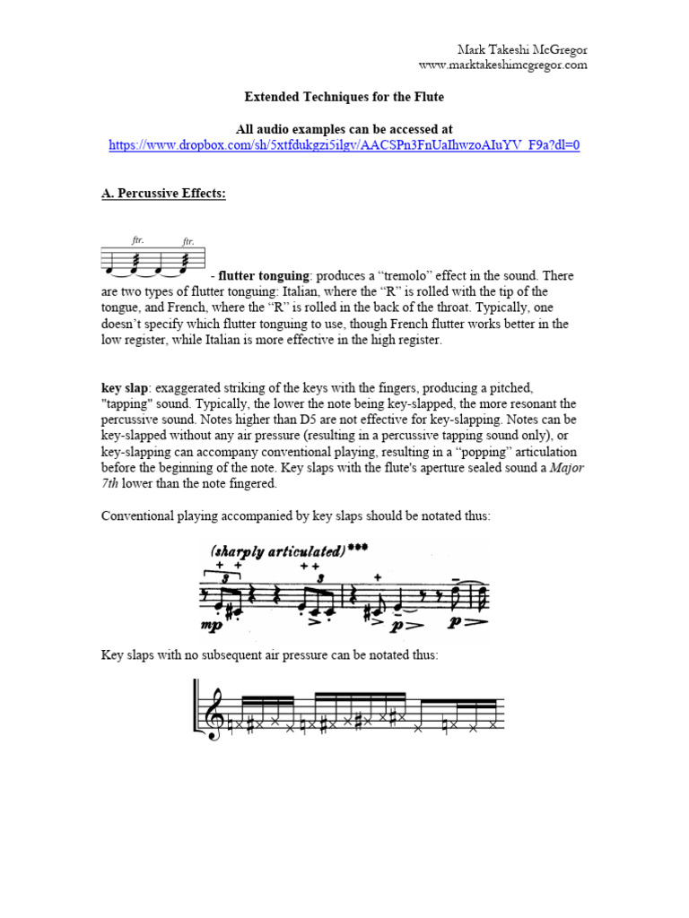 Extended Techniques For The Flute 2020 PDF Flute Musicology