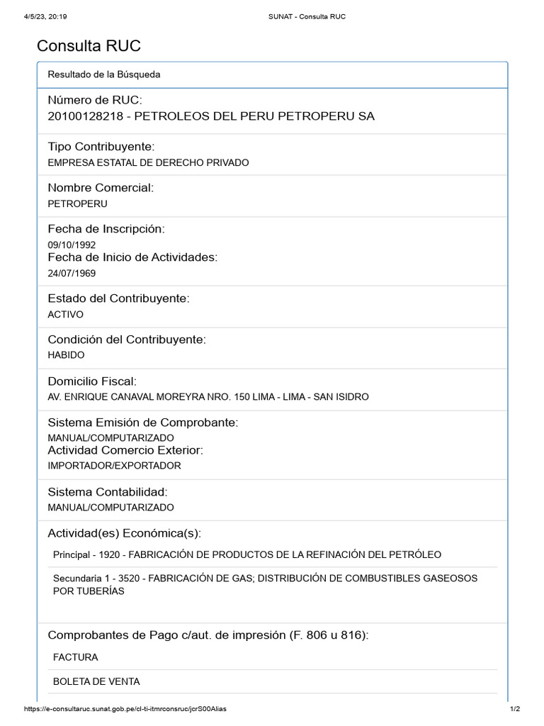 Ruc Petroleos Del Peru Petroperu Sa | Descargar gratis PDF | Economias ...
