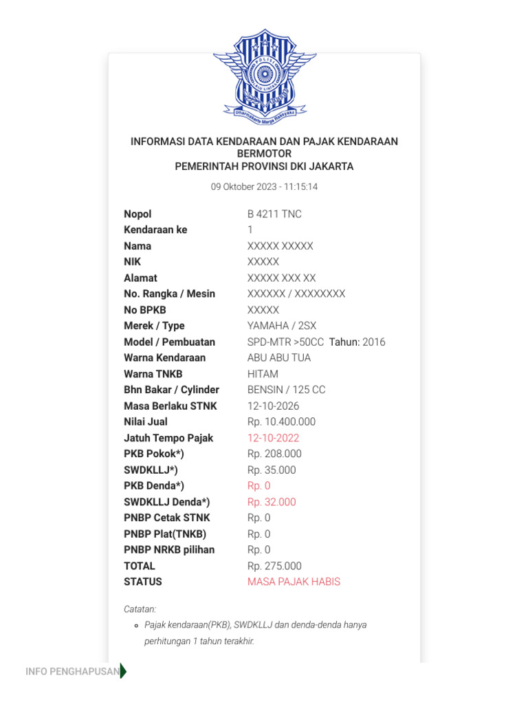 Informasi Data Kendaraan Bermotor Dan Pajak Kendaraan Bermotor Provinsi