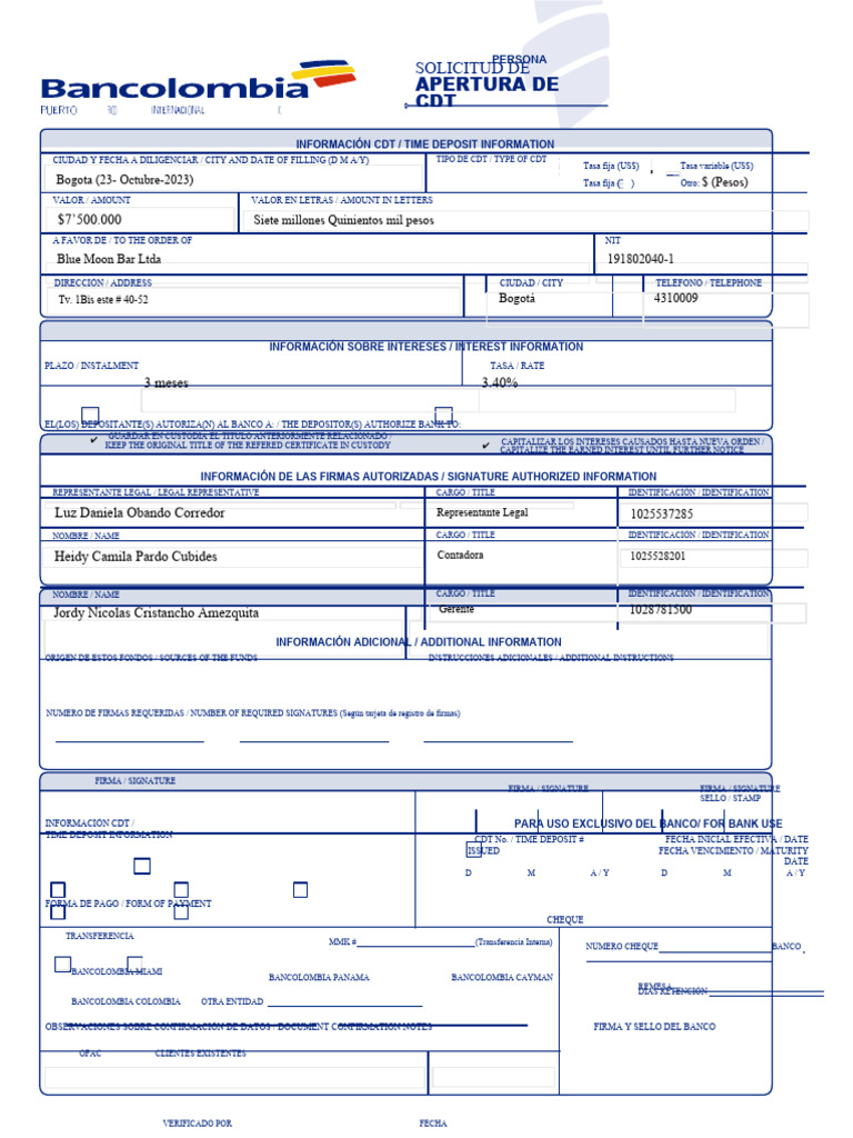 SOLICITUD CDT PERSONA JURIDICA Solucion PDF Puerto Rico Bancos