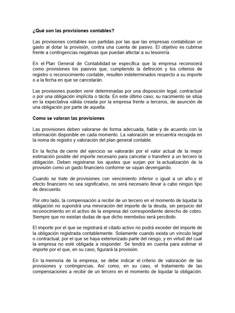 Provisiones Contables: Definición y Tipos | PDF | Contabilidad | Business