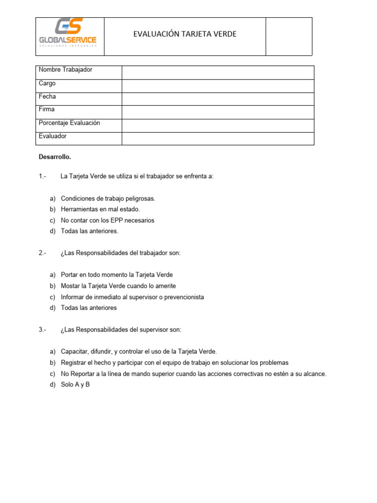 Evaluación Tarjeta Verde Codelco 2025 | PDF | Negocios | Tecnología