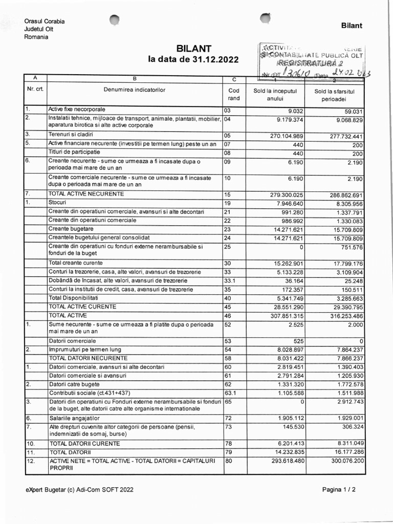 Bilant La Data de 31 12 2022 | PDF