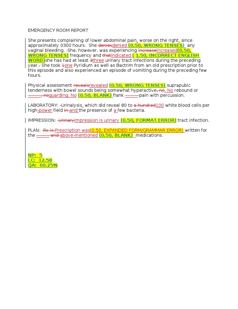 Gu Emergency Room Report - Edited | PDF