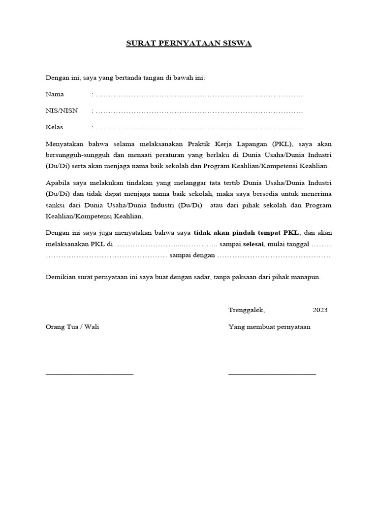 Surat Pernyataan Siswa | PDF