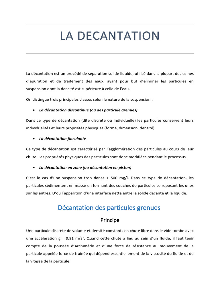 Processus et types de décantation | PDF | Traînée | Nombre de Reynolds