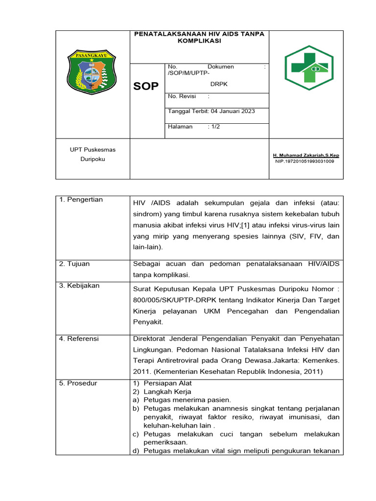 Sop Penatalaksanaan Hiv Aids Tanpa Komplikasi Edit | PDF