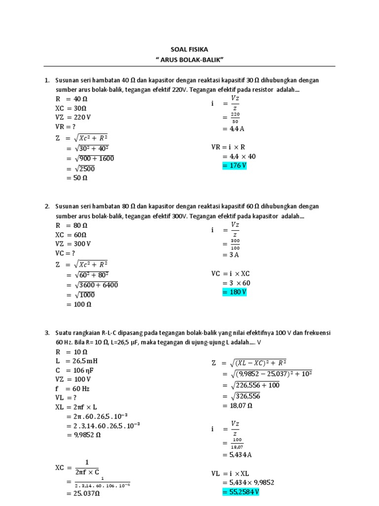 Soal Fisika Arus Bolakbalik