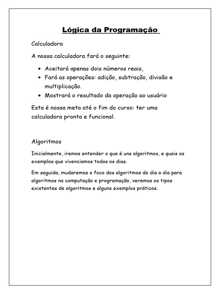 Lógica Da Programação | PDF | Algoritmos | Programa de computador