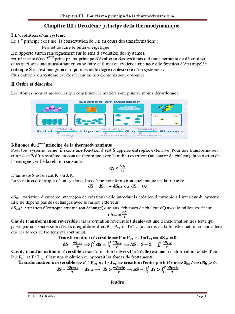 Deuxième principe de la thermodynamique | PDF | Entropie | Enthalpie libre