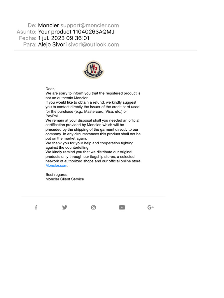 Moncler Product Authenticity Notice | PDF