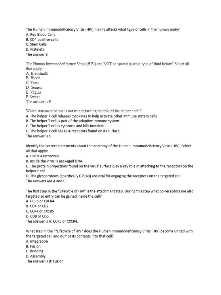 HIV Question PDF Hiv Management Of Hiv/Aids