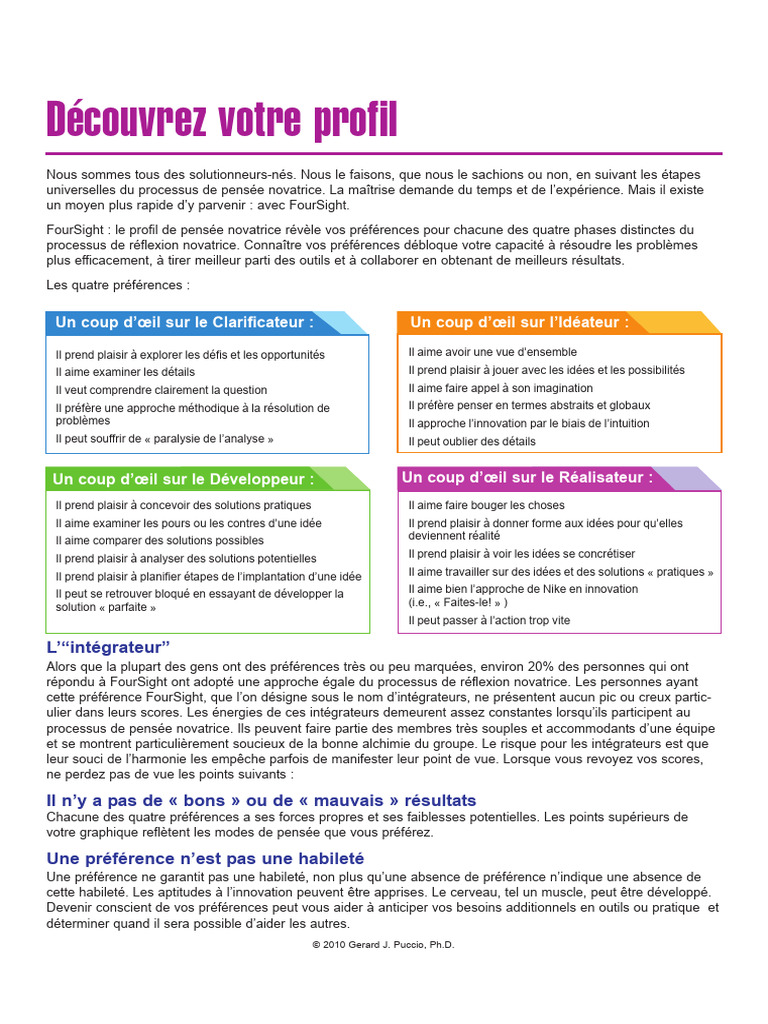 Profil FourSight : Comprendre vos préférences | PDF