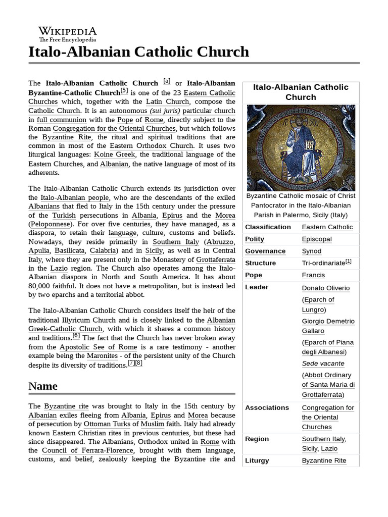 ItaloAlbanian Catholic Church PDF Eastern Christianity Christian