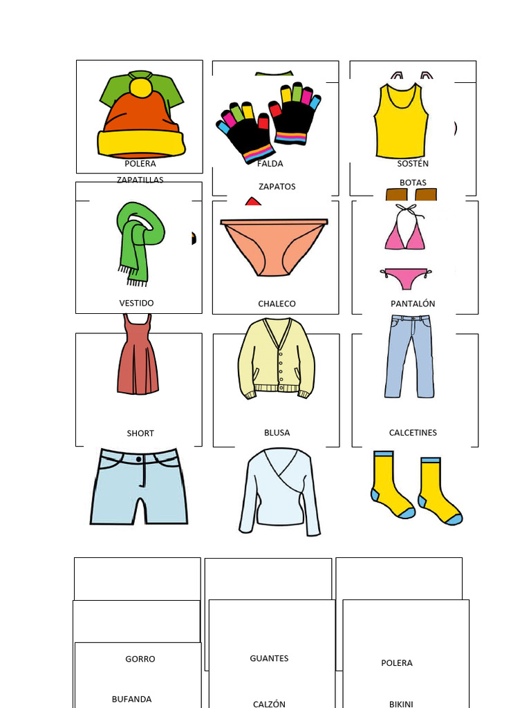 Prendas de Vestir Pictogramas 5x5 Cms | PDF