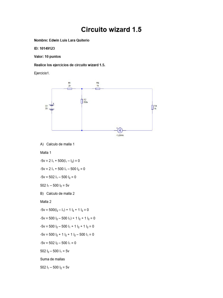 Ejercicios de Circuito Wizard 1.5 | PDF | Cantidades fisicas ...