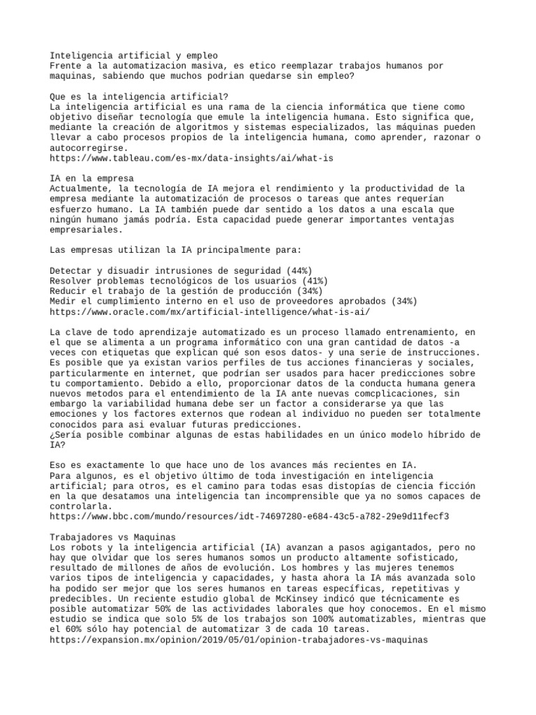 IA y su impacto en el empleo educativo | PDF | Inteligencia artificial ...