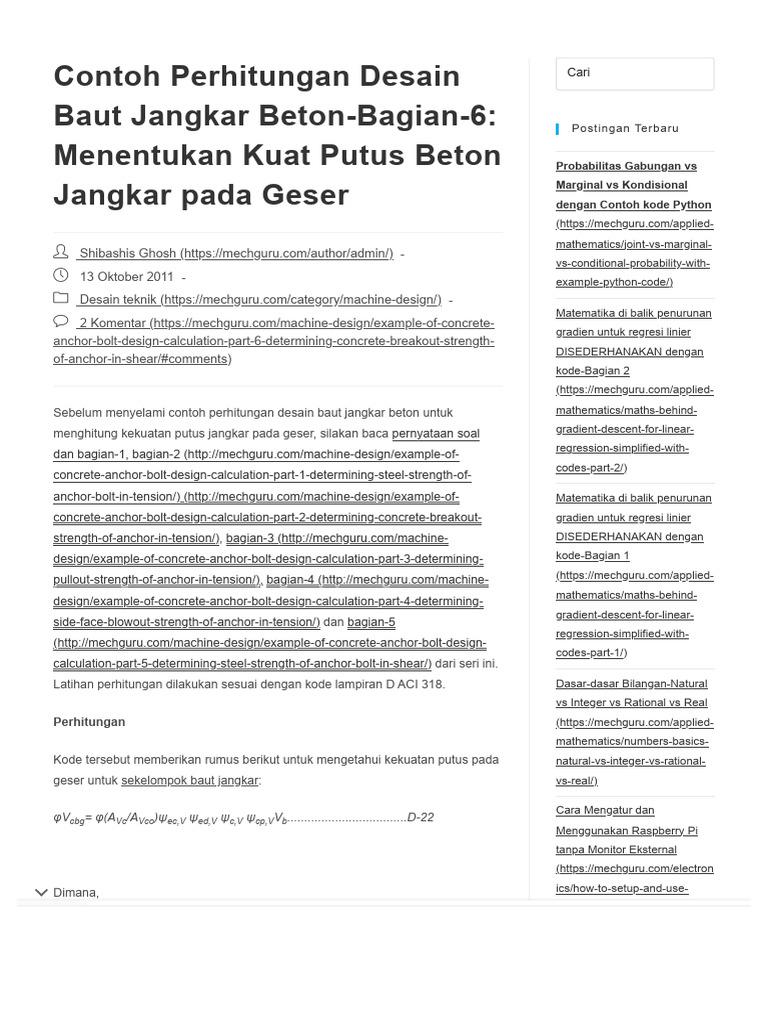 6 Concrete Anchor Foundation Bolt Design Calculations Wit PDF