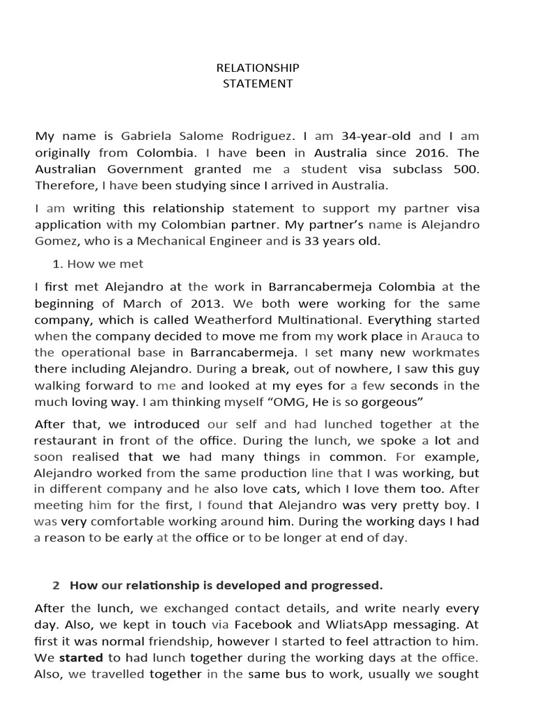 Partner Visa Relationship Statement | PDF