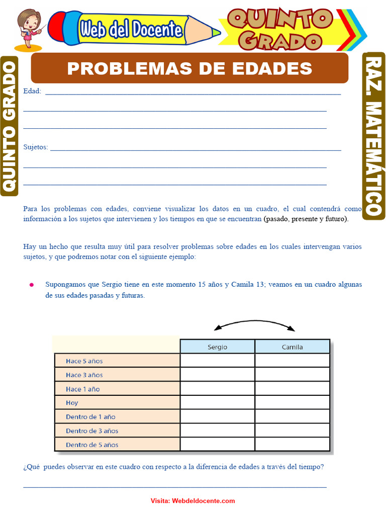 Problemas de Edades para Quinto Grado | PDF