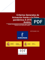 Criterios Generales de Actuación Frente A La Gripe Pandémica A (H1N1) en El Ámbito Escolar.