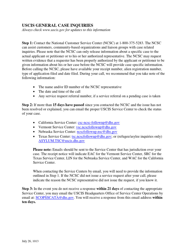 I730 Case Inquiry Contact | PDF | Human Migration | United States ...