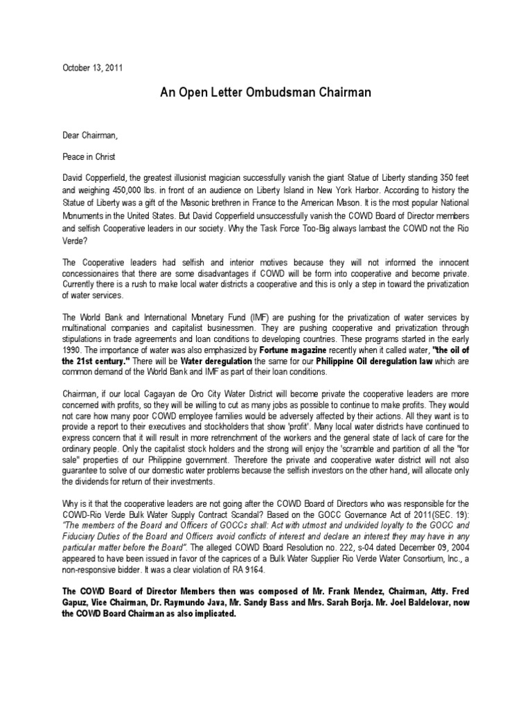 An Open Letter Ombudsman | PDF