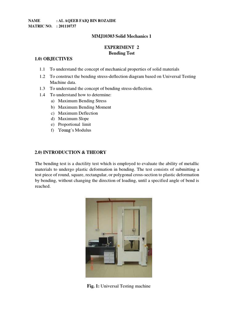 Solids Lab 2 - 201110737.AL AQEEB FAIQ BIN ROZAIDE | PDF | Bending ...