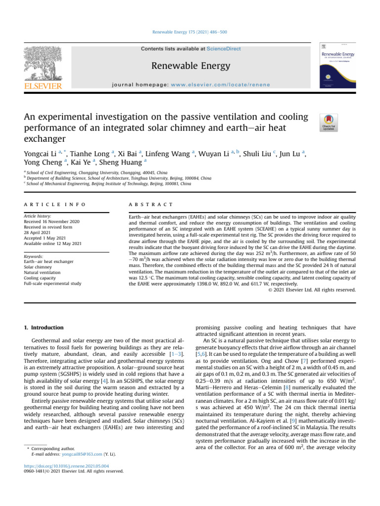An Experimental Investigation On The Passive Ventilation and Cooling