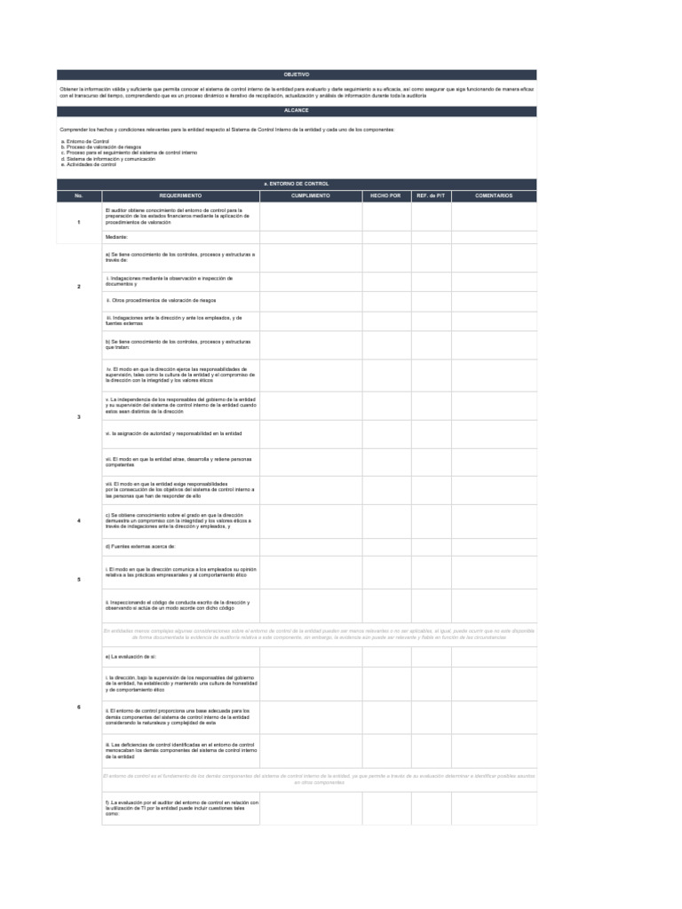 Checklist BA13: Evaluación de Control Interno | PDF | Auditoría ...