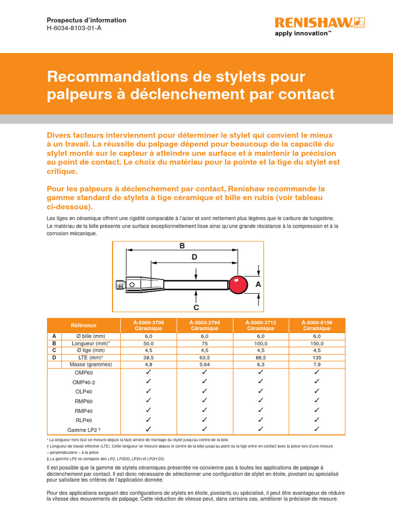 Sélection de stylets Renishaw pour palpage | PDF | Technologie et ...