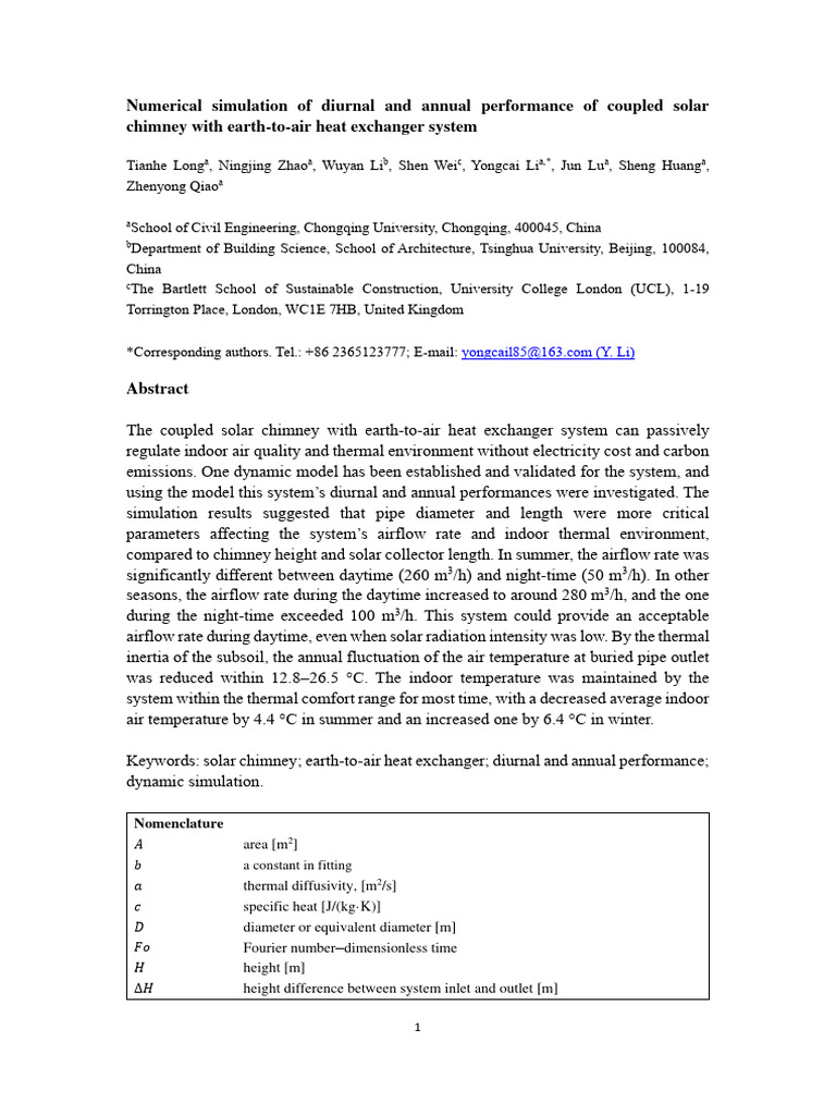Numerical Simulation of Diurnal and Annual Performance of Coupled Solar ...